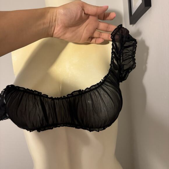 Skims Size Xs Onyx Romance Chiffon Crop Top 100% Silk bralette - Picture 4 of 11
